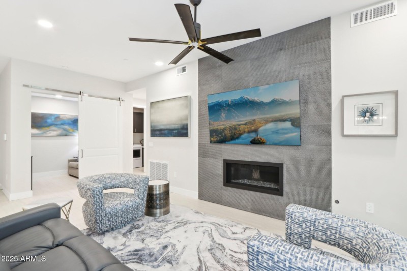 Custom tiled wall with Gas Fireplace