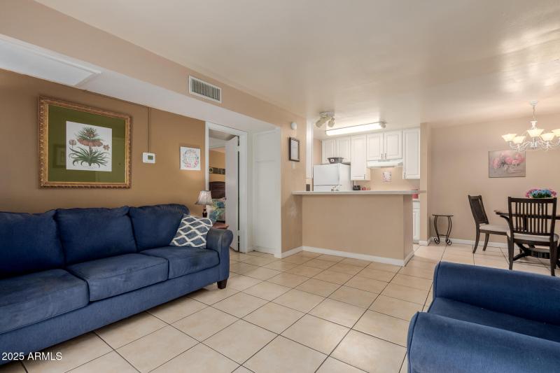 Living room facing kitchen