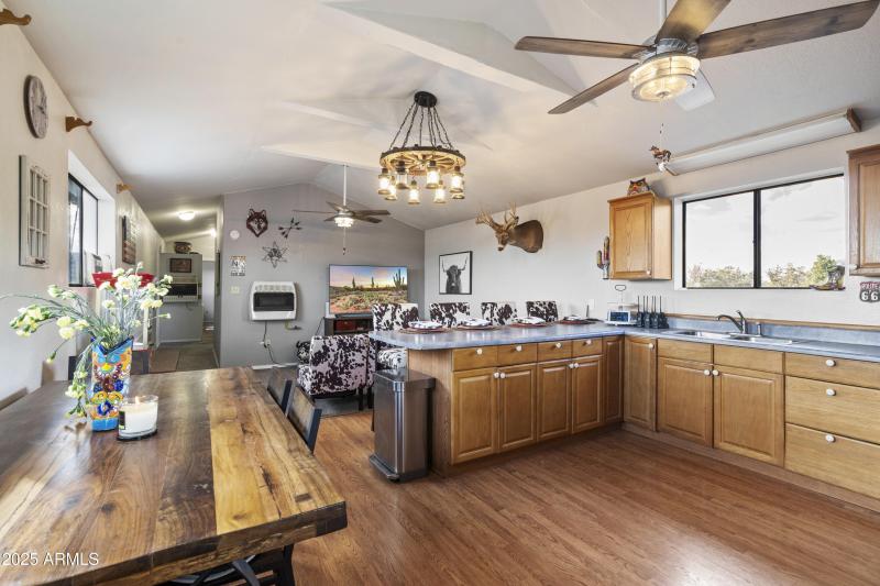Bunk house kitchen, dining, living areas