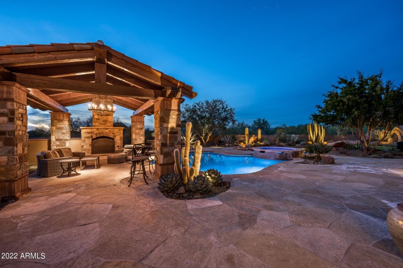 Ramada with outdoor fireplace