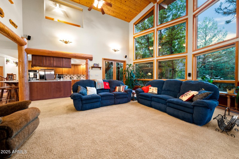 F family room view to kitchen