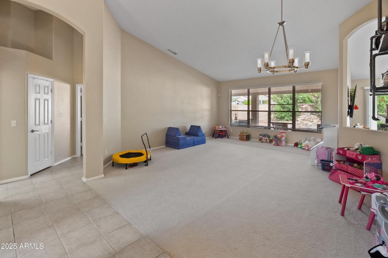 vaulted living and dining room