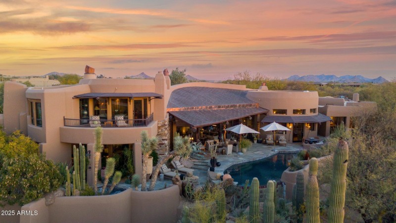 Aerial Back of house at sunset