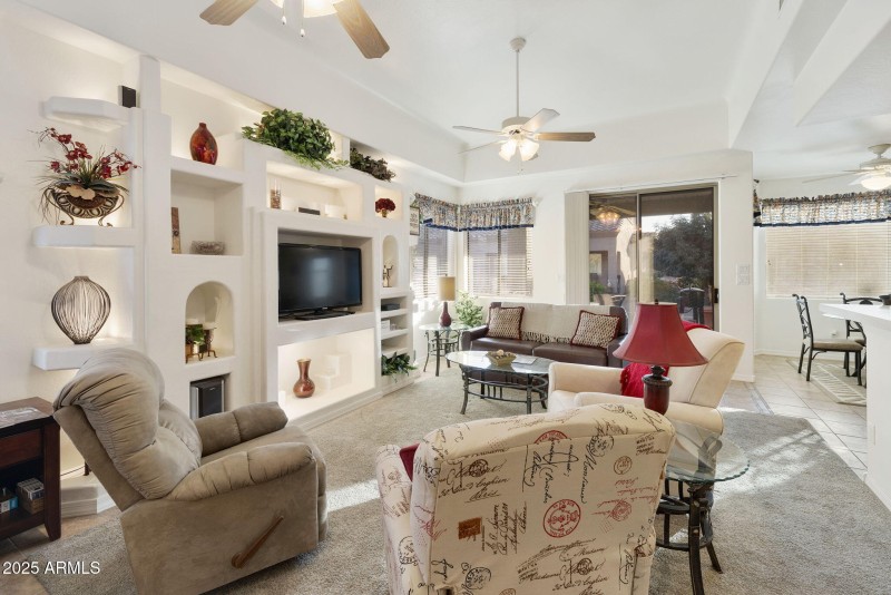 living room with media niche