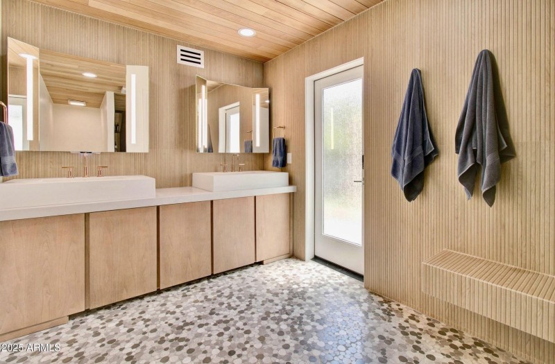 Vanity View and Door to Outdoor Shower