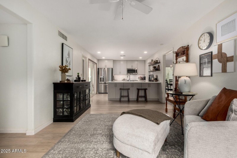 family room open to kitchen