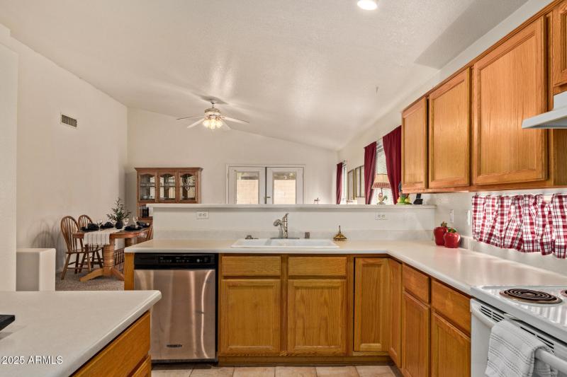 View Inside Kitchen to Back Living Space