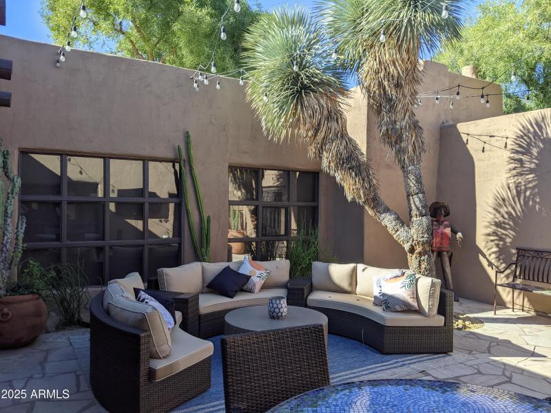 Front courtyard with TV