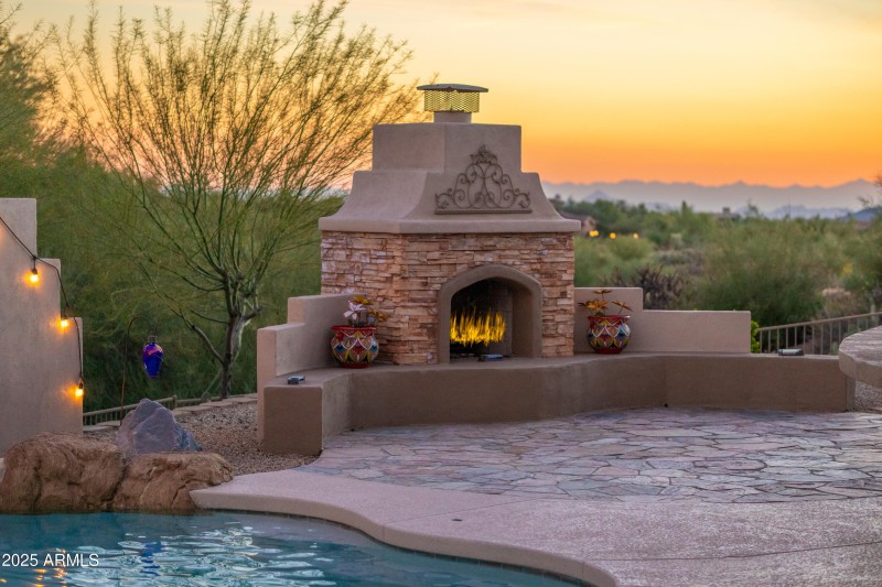Backyard Fire Place at twilight