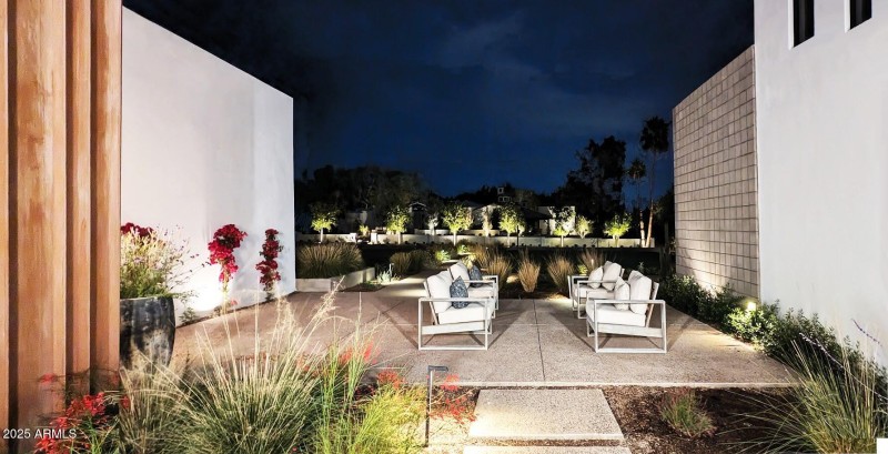 FRONT COURTYARD LOOKING OUT NIGHT