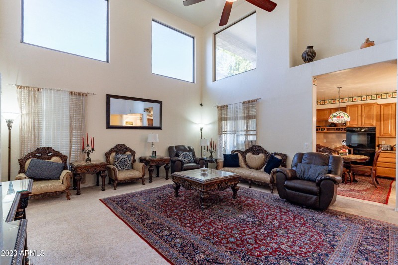 Living room with high ceilings