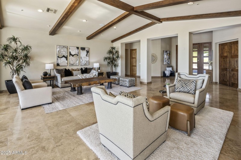 Living room with wood beams