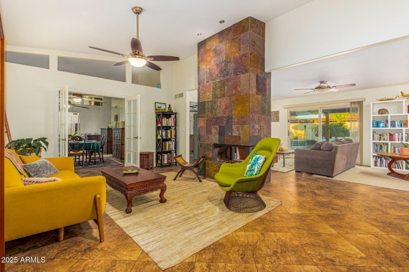 Open living room with stone hearth!!