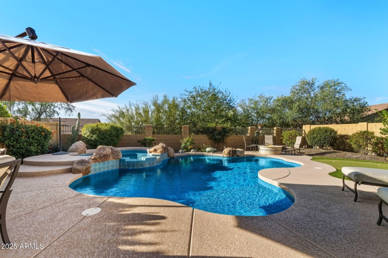 Patio, Pool, spa and firepit