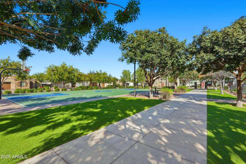 Basketball court, walking paths
