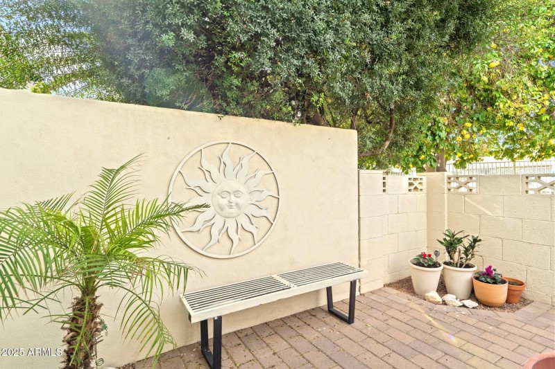 Wall art and bench convey