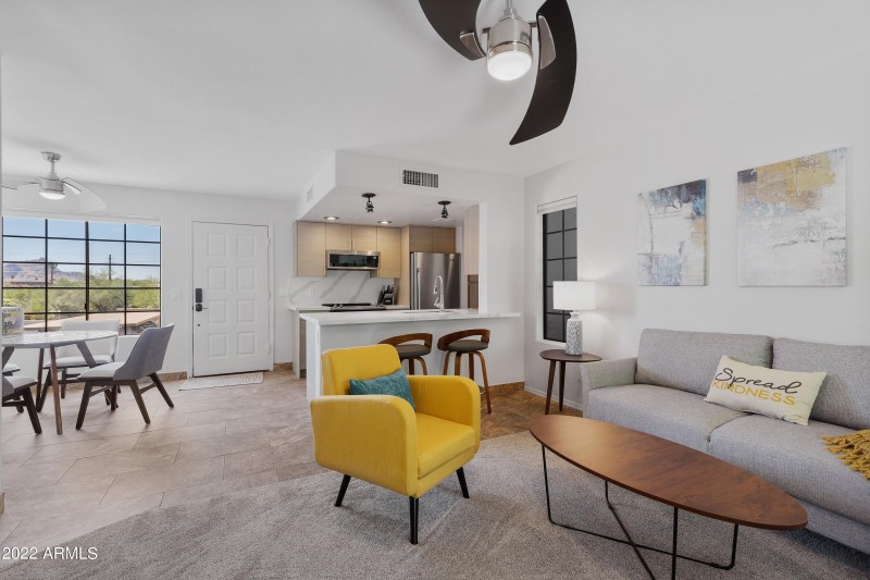 open floorplan with Red Mountain view