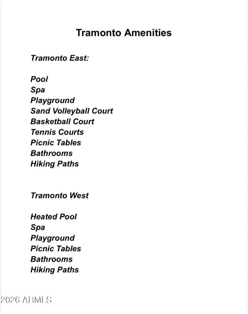 Tramonto Amentities