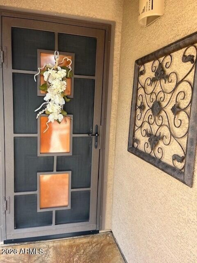 Custom screen door at entry
