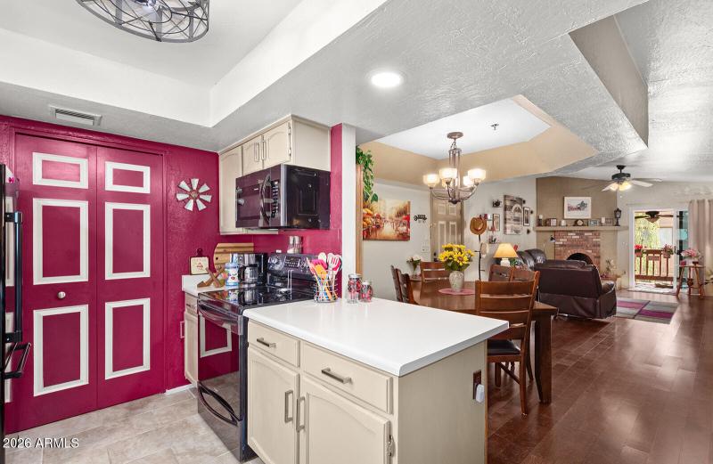 Kitchen over looks family room