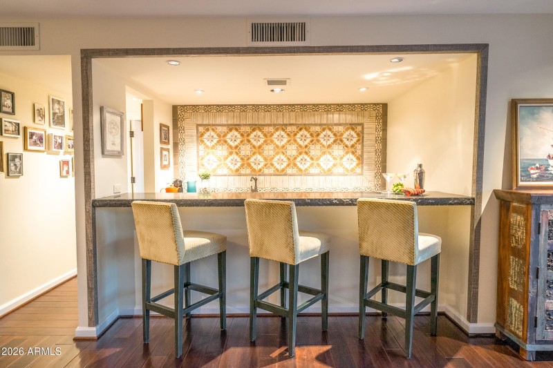 Wet Bar with Custom Tile Work & Cabinetr