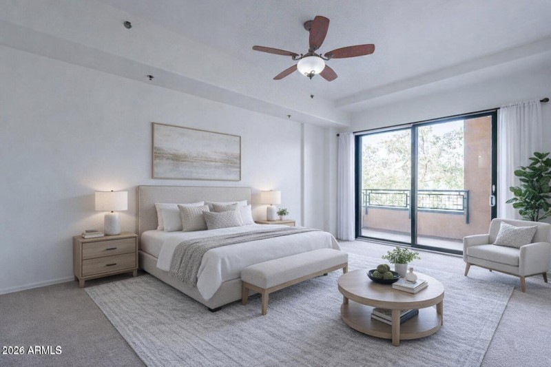 Main bedroom with access to balcony