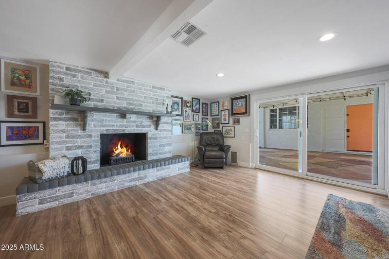 family room with fireplace
