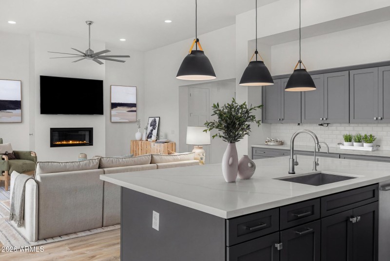 kitchen and living virtually staged