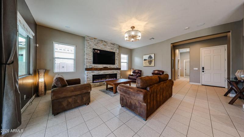 Stacked Stone Wall w/ Electric Fireplace