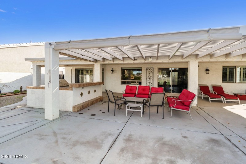 Back view - BBQ, patio, pergola