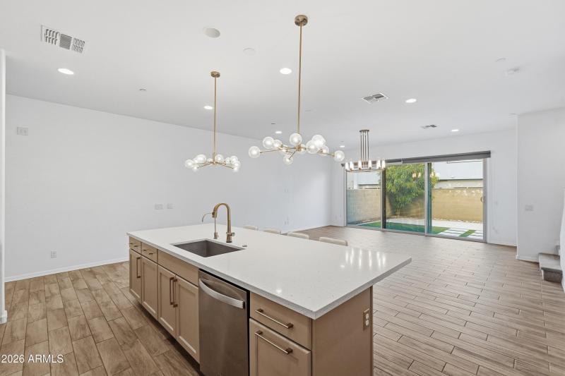 Bright great room with designer finishes