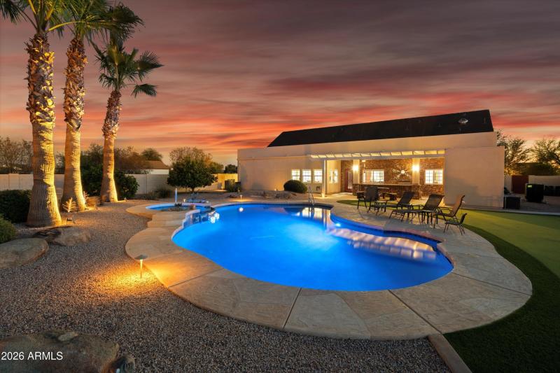 Backyard and Pool at Twilight
