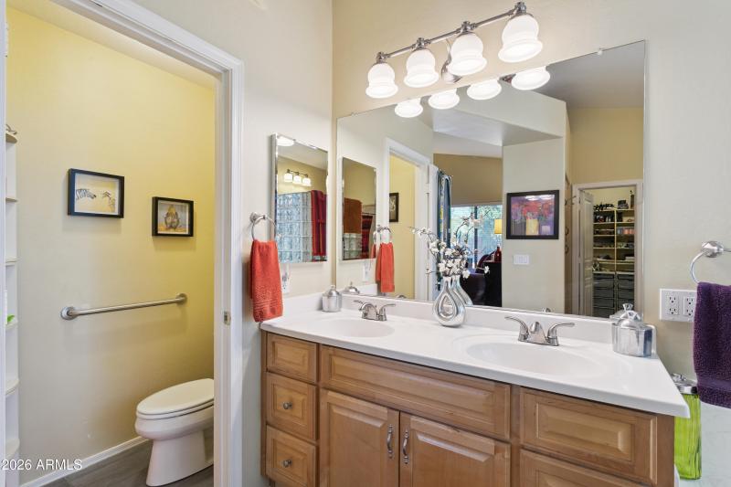 Primary bathroom vanity and water closet