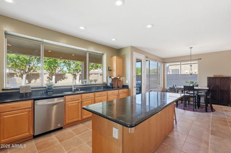 Kitchen open to breakfast area