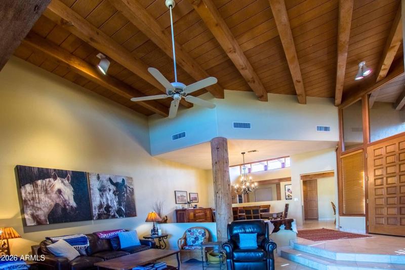 a look at the massive beamed ceiling