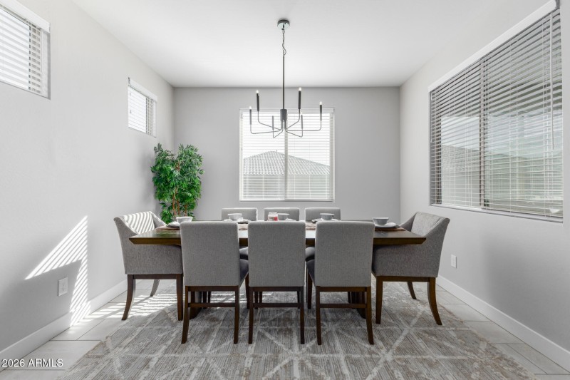 Dining room with modern lighting