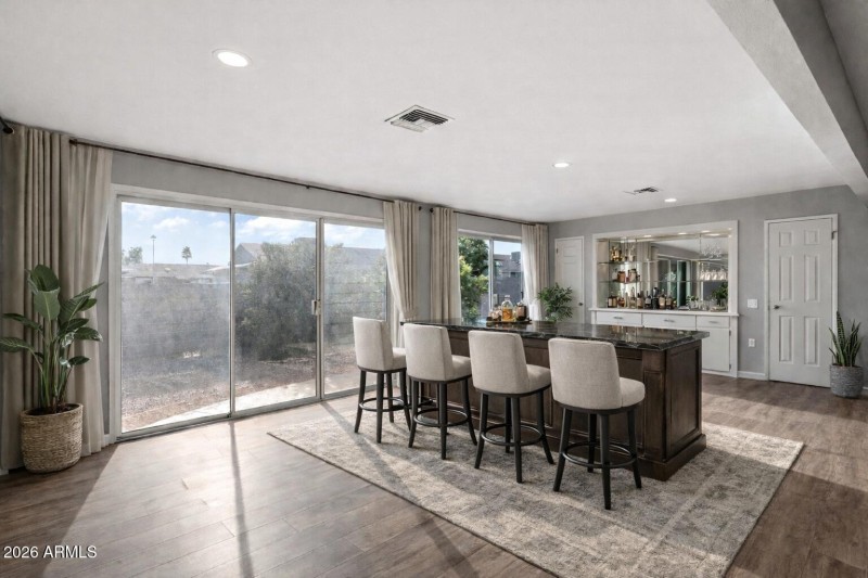 Elegant home bar with natural light