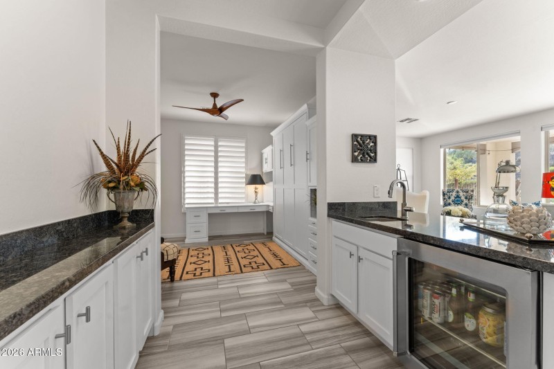 Wet bar leading to den