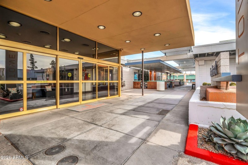 Front door, secured after hours