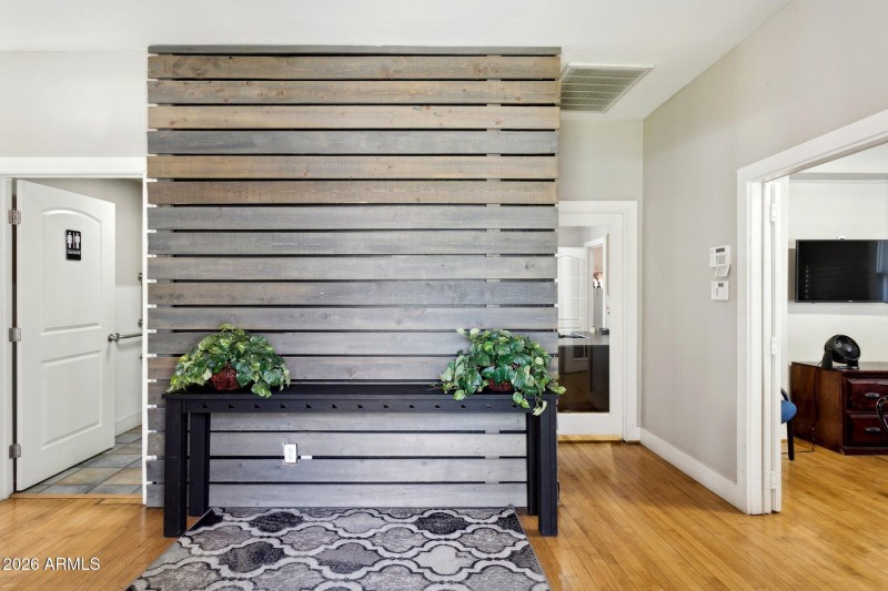 Wood wall in foyer