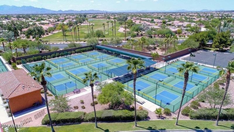 PC Arial Pickleball Courts with view of