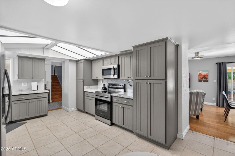 Kitchen flows into dining room