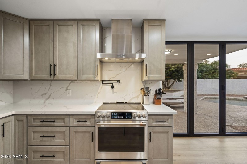 Modern Kitchen With Backyard View
