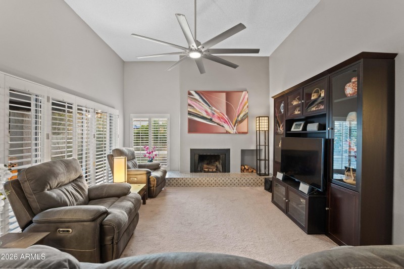 Living room with 12 ft + ceilings