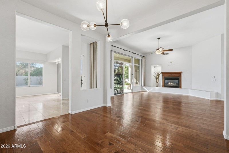 Formal dining and family room in the bac