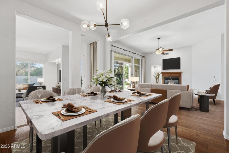 Formal dining and family room in the bac