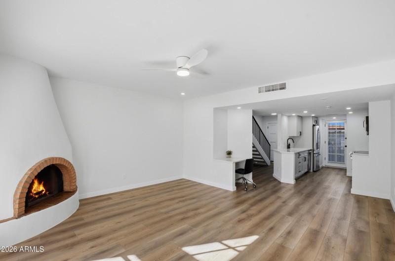 Great room opening to kitchen