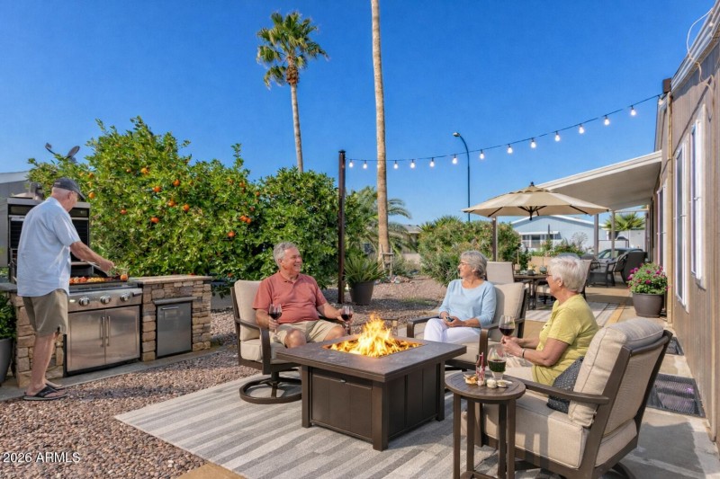 Virtually staged exterior back patio