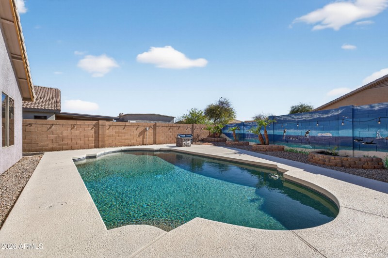 Pool with palms and seaside mural!