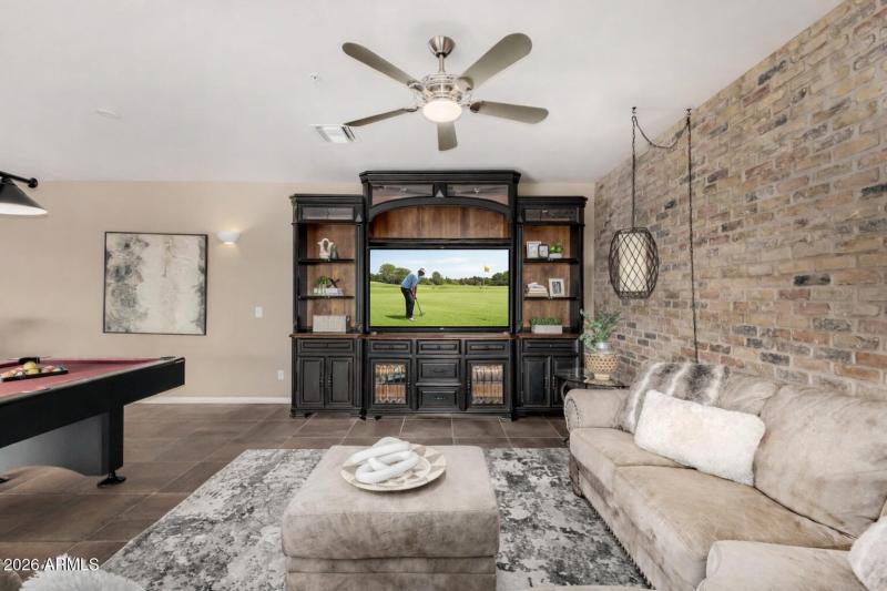Modern living room with golf scene